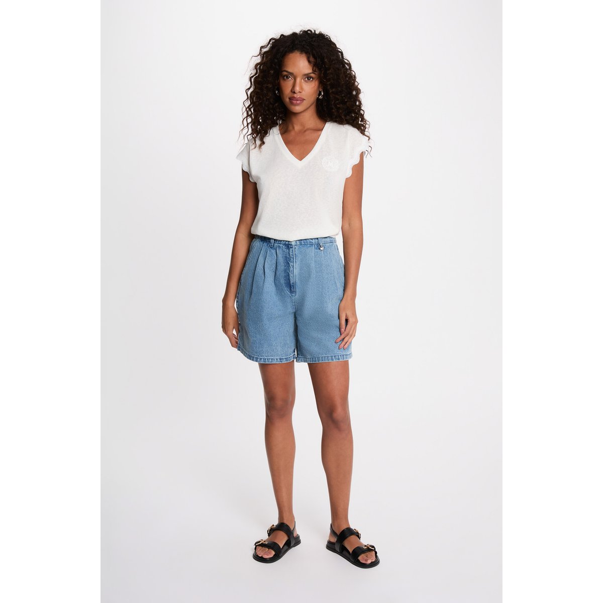 T-shirt col v manches courtes blanc, MORGAN