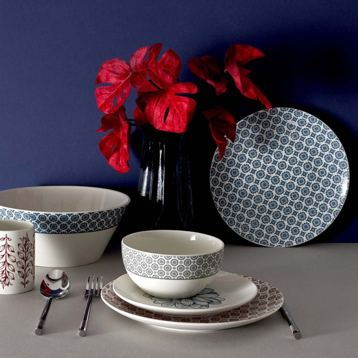 Assiette en porcelaine Cottage 20 cm (Lot de 6) Blanc et gris blanc et bleu, CMP