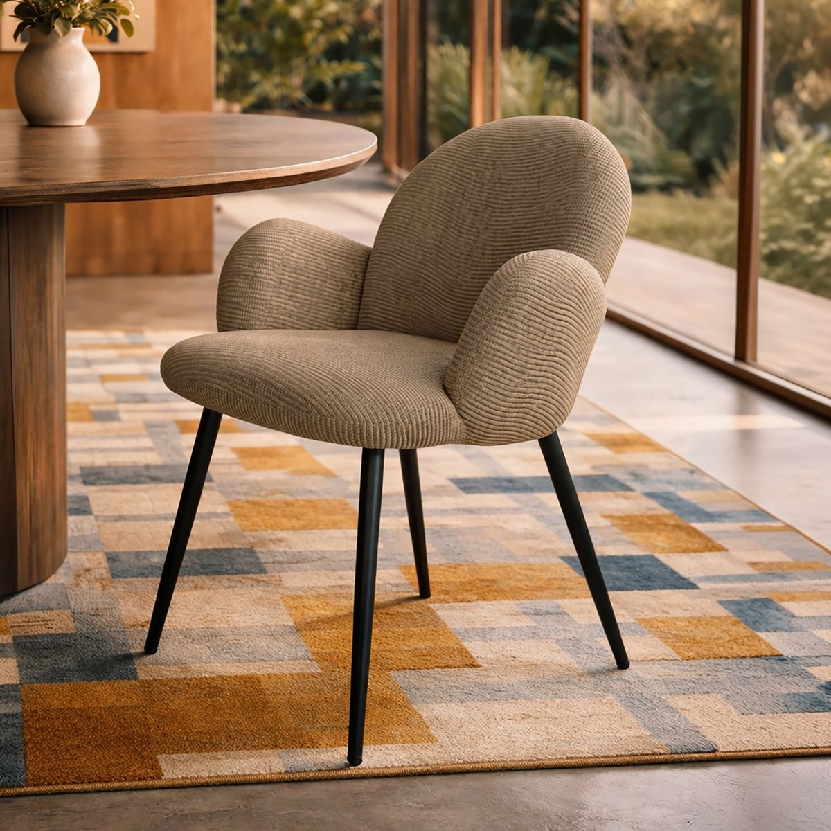 Lot de 2 fauteuils de table en tissu et pieds en métal, GINETTE couleur unique, NOW'S HOME