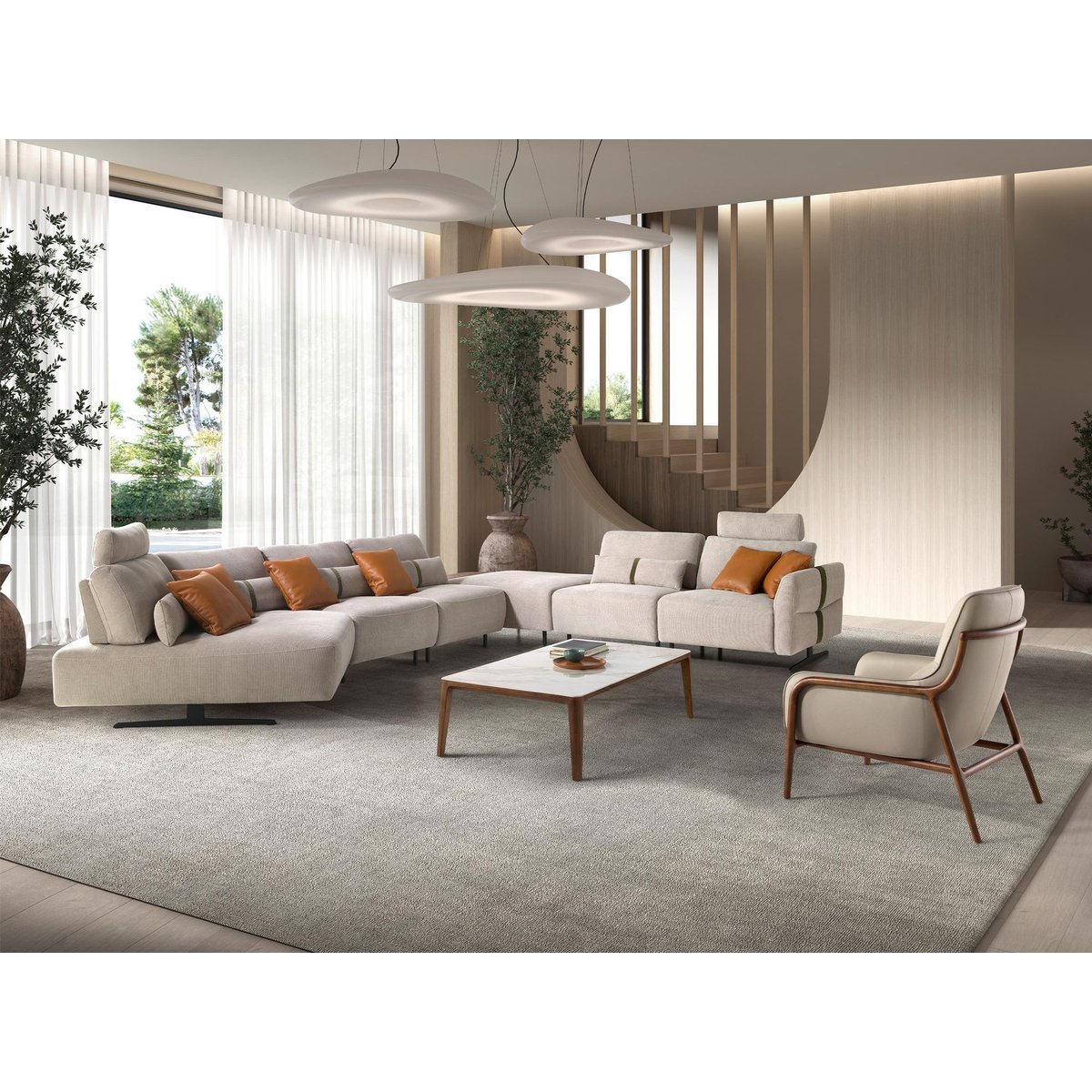 Canapé d'anglé relax modulable tissu sable | noir, ANGEL CERDA