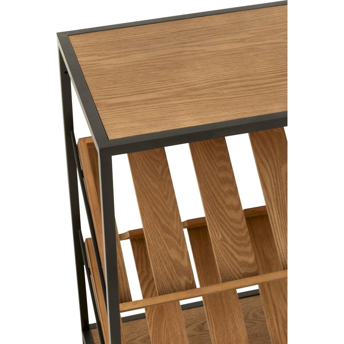 Meuble bar rectangulaire en bois avec rangement bouteilles bois naturel et métal noir, RECOLLECTION