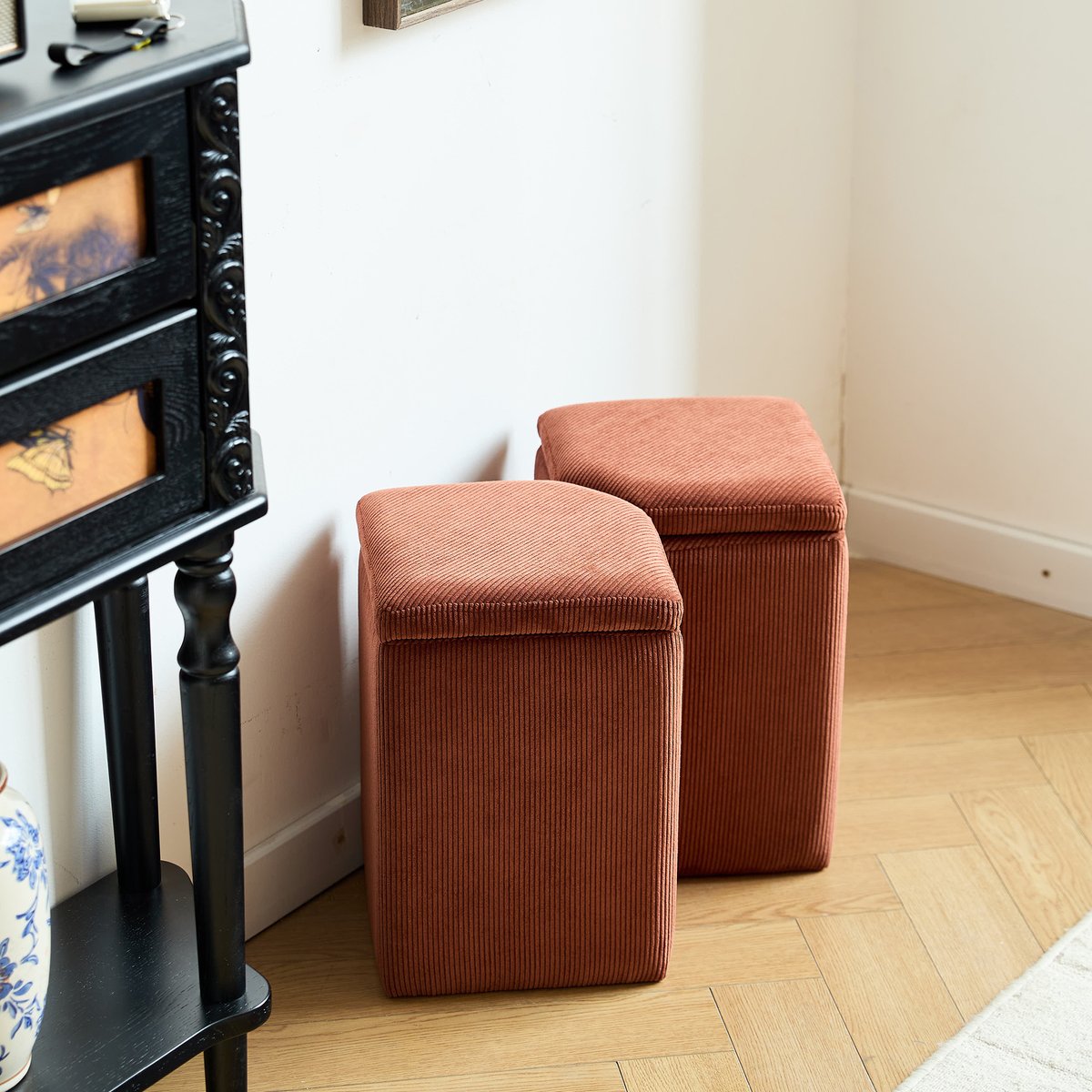 Pouf de salon, velours côtelé, DIPOLOG terracotta, NORDLYS