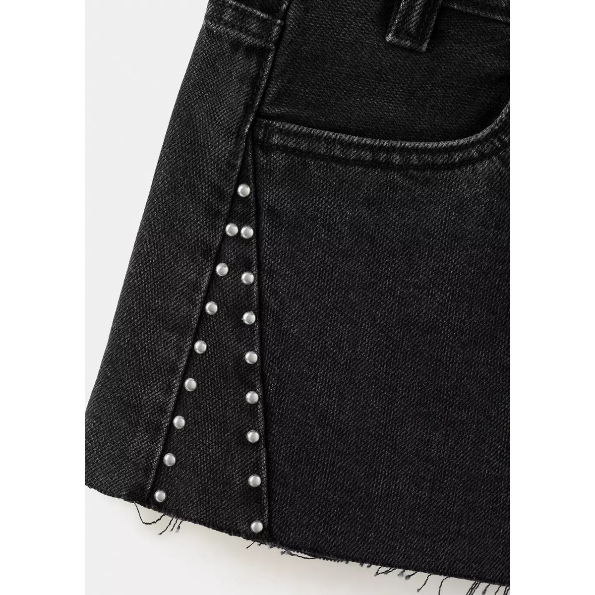 Short taille haute clouté black denim, MANGO TEEN
