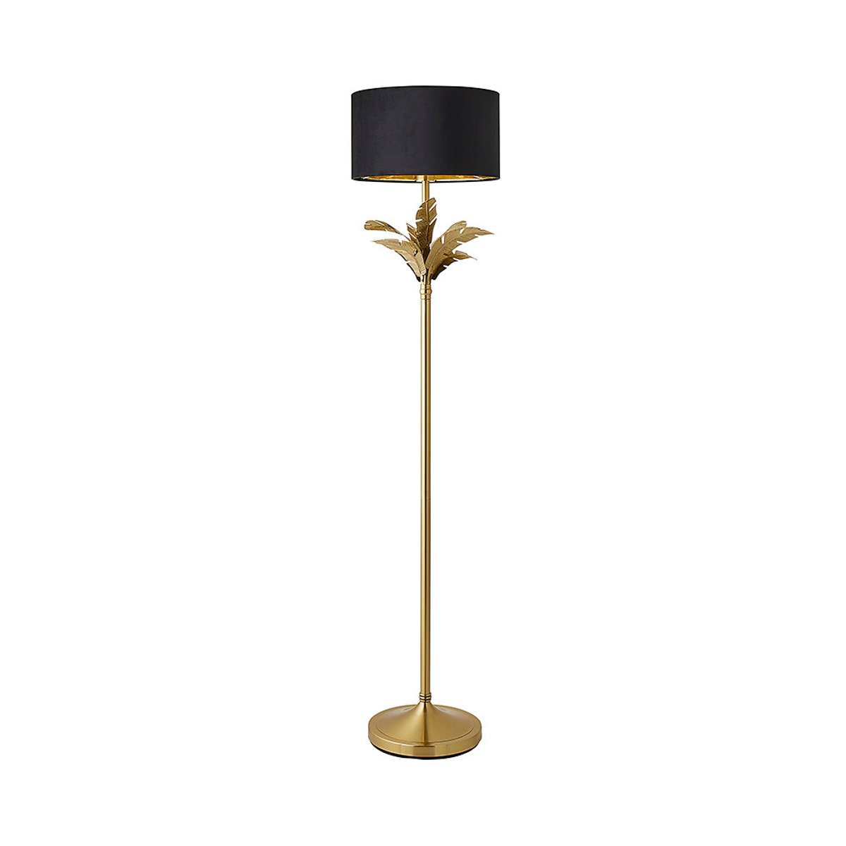 Chrissy Gold Palm Leaf Floor Lamp with Velvet Drum Shade black, SO'HOME