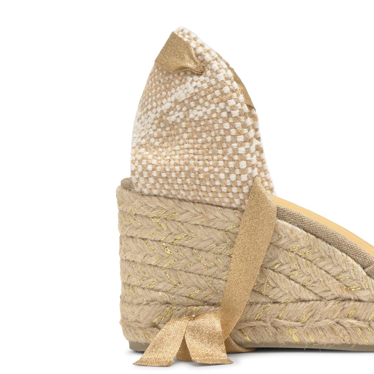 Espadrilles compensées en lin à lacets avec plateforme tressée CARINA PLATFORM taupe, CASTANER