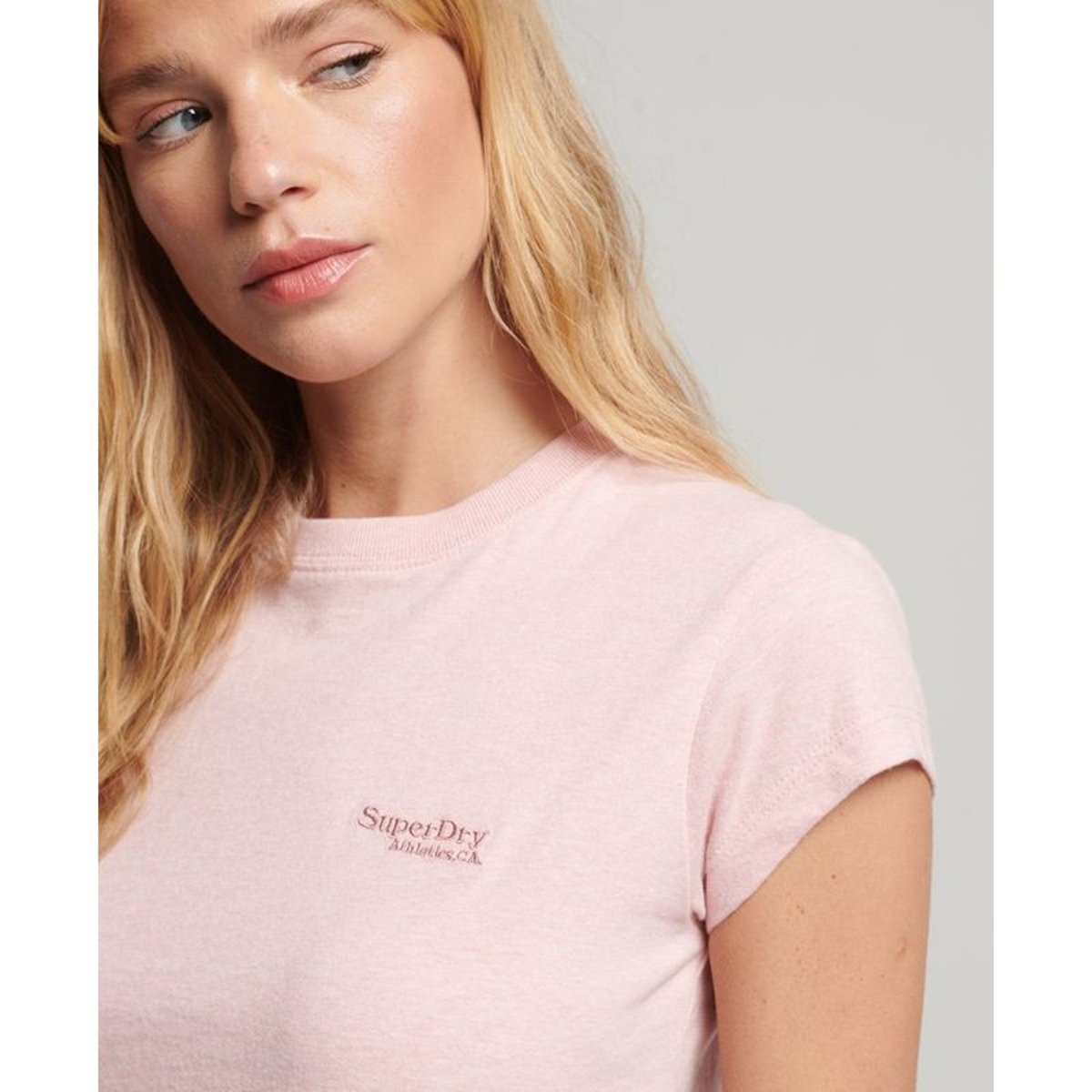 T-shirt à mancherons Vintage Logo rose pâle chiné, SUPERDRY