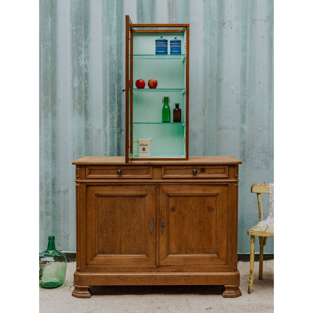 Petite vitrine en bois Victoria N°237 - Bon état vert, DEBONGOUT