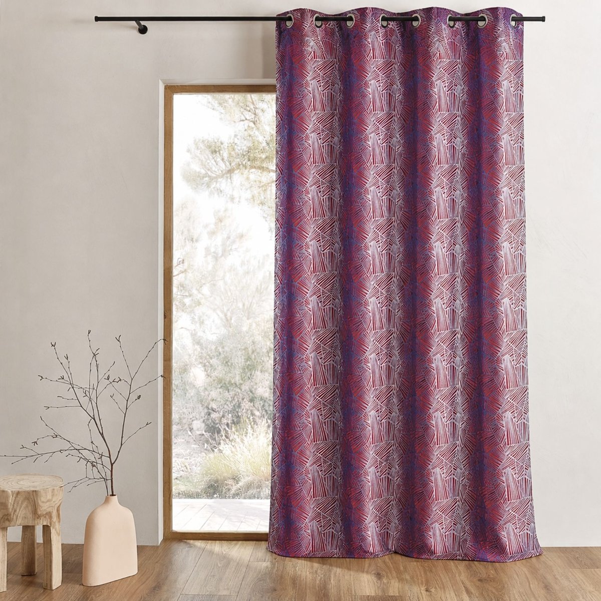 Rideau tamisant en jacquard à motifs ethniques violet parme, HOME MAISON