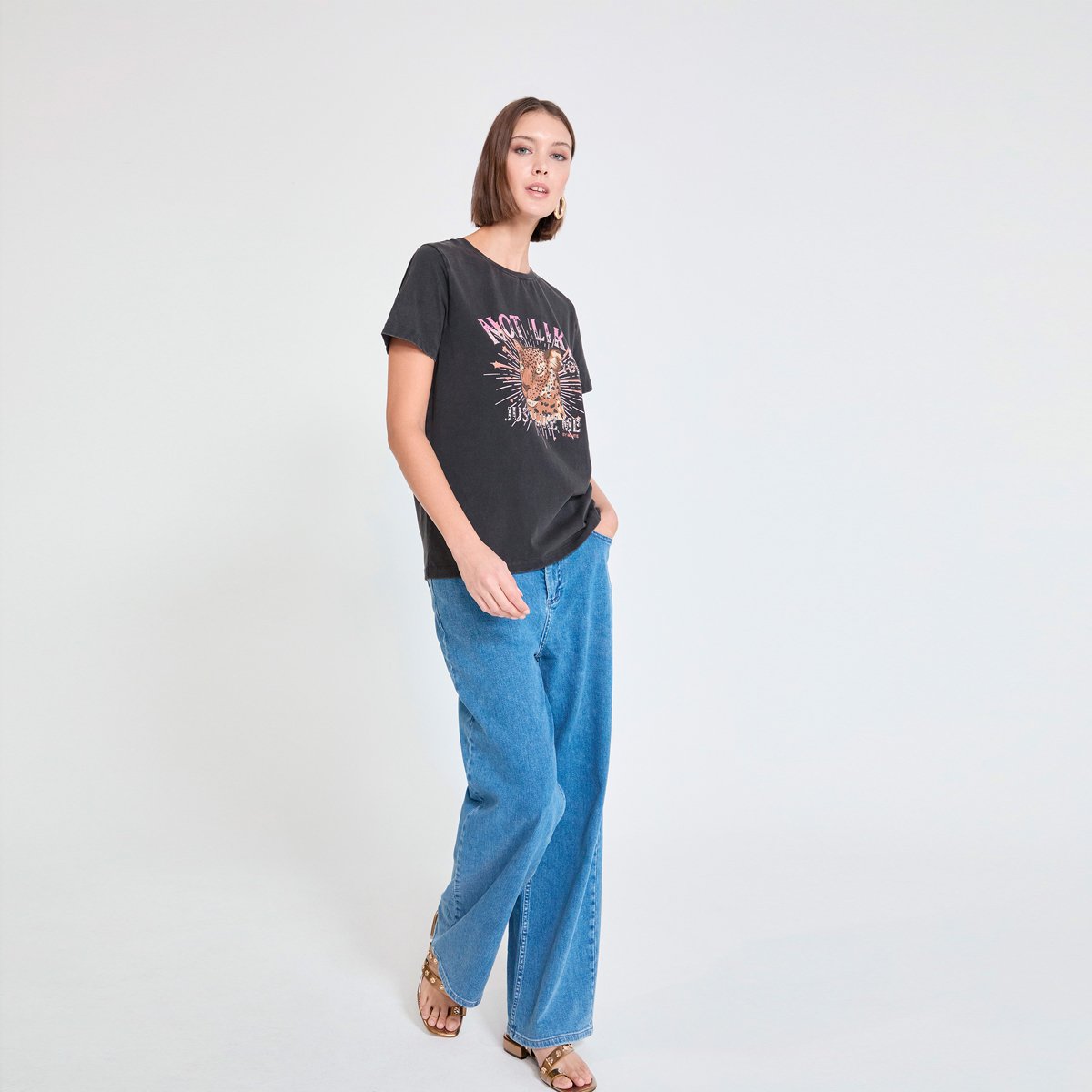 T-shirt à imprimé léopard brodé noir, LOLA CASADEMUNT