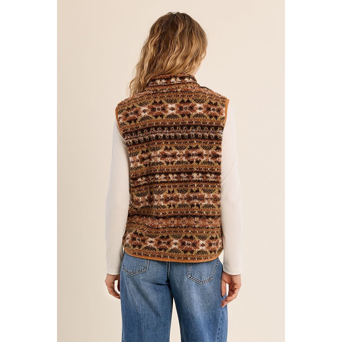 Veste polaire imprimée sans manches marron, MOLLY BRACKEN