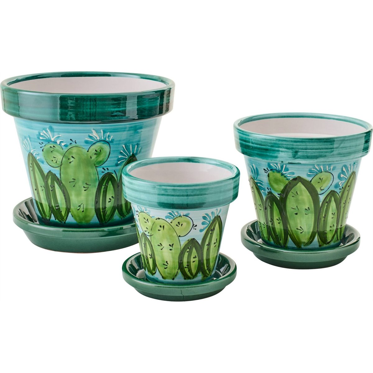 Cache-pot en céramique motif cactus multicolore vert et bleu, RECOLLECTION