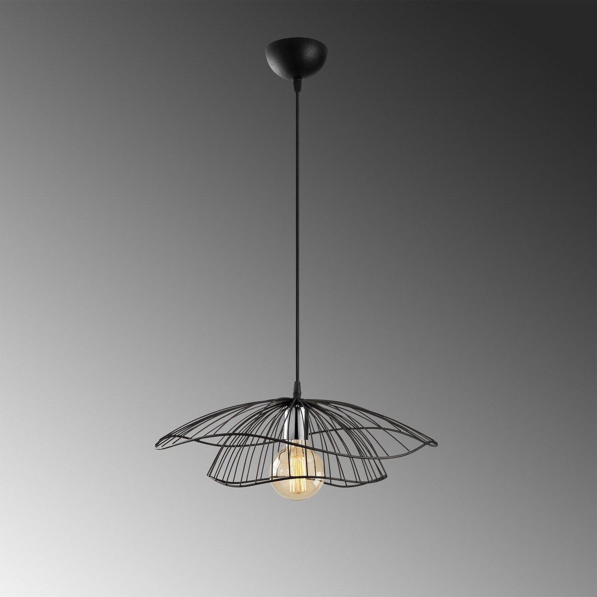 Suspension filaire en métal D50 cm - FLEUR noir, CALICOSY