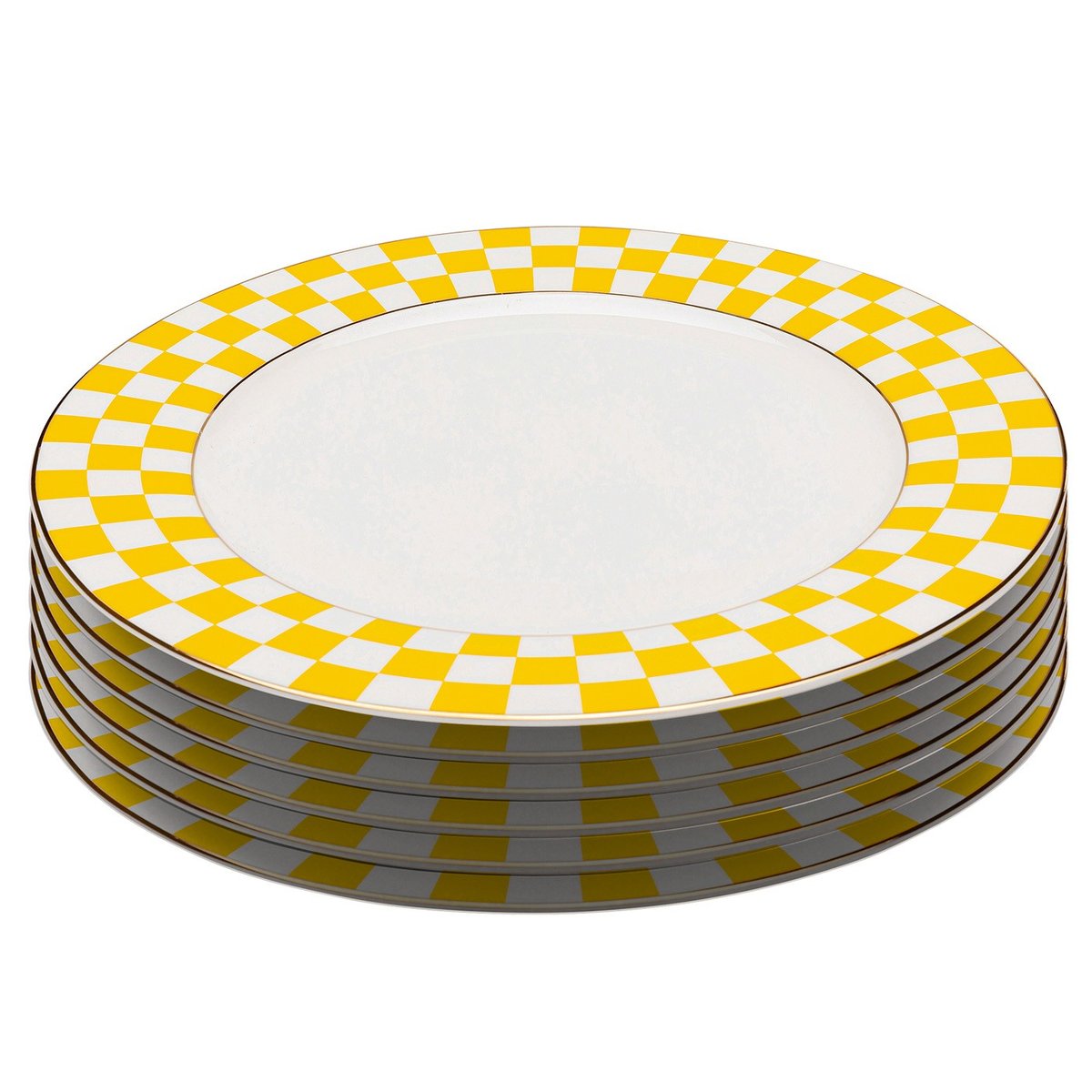 Lot de 6 assiettes bord damier, HARLEQUIN jaune, KARE DESIGN