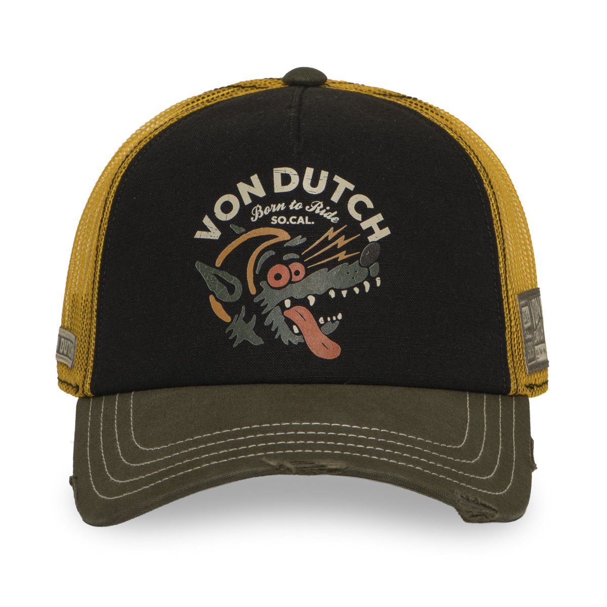 Casquette trucker Crew kaki/noir/jaune, VON DUTCH