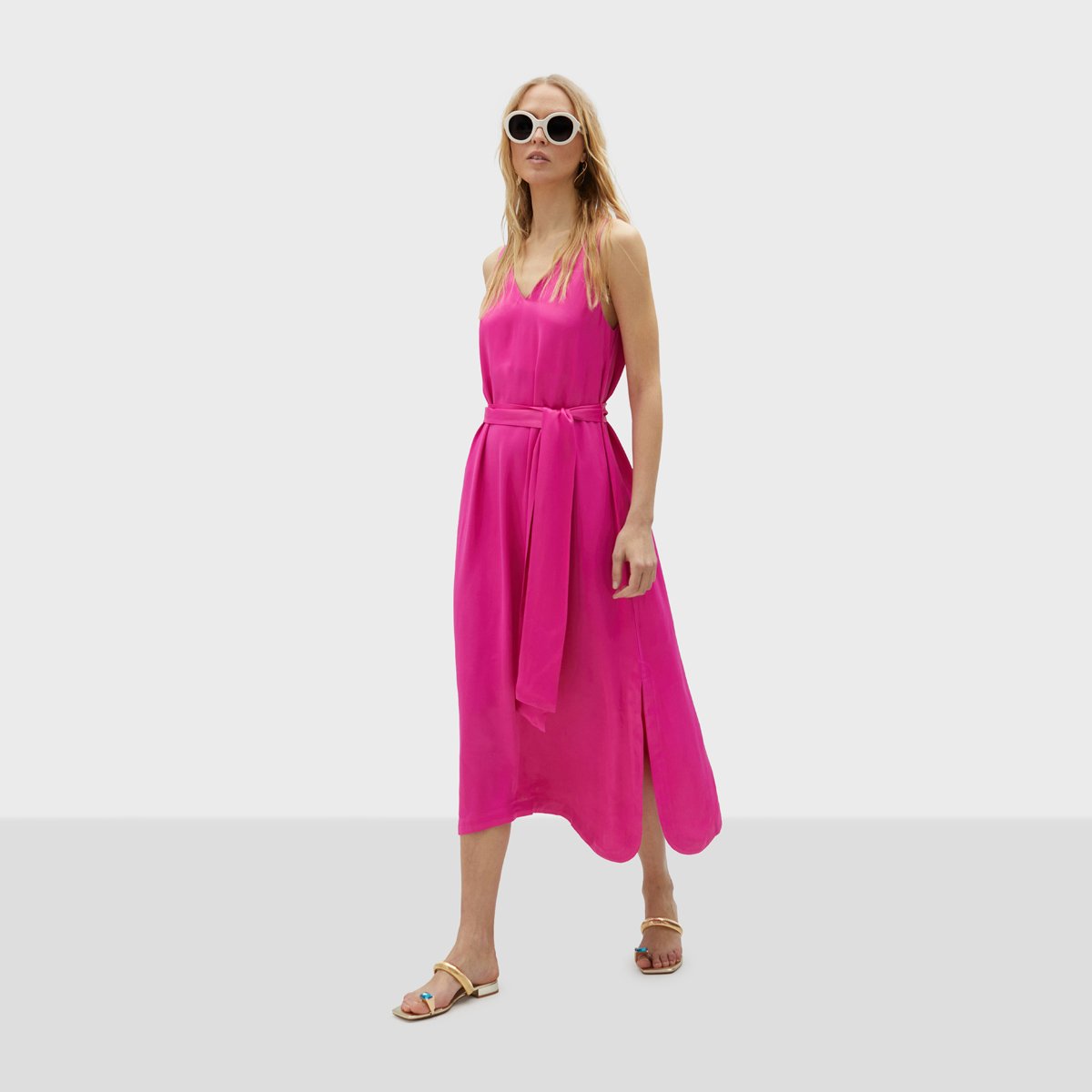 Robe longue sans manches en col V fushia, LOLA CASADEMUNT