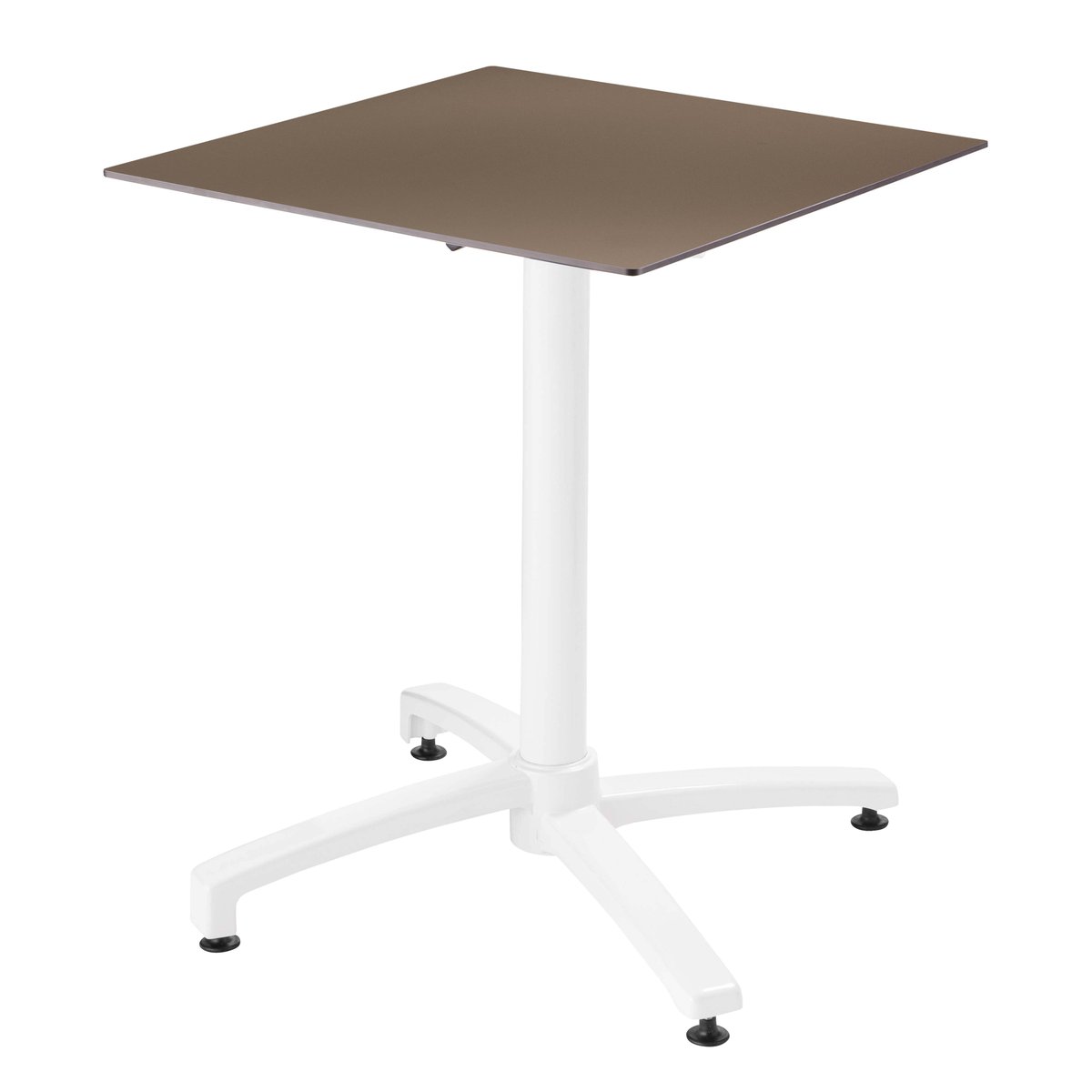 Table en HPL inclinable pied blanc et 2 chaises avec accoudoirs en métal jaune, OVIALA