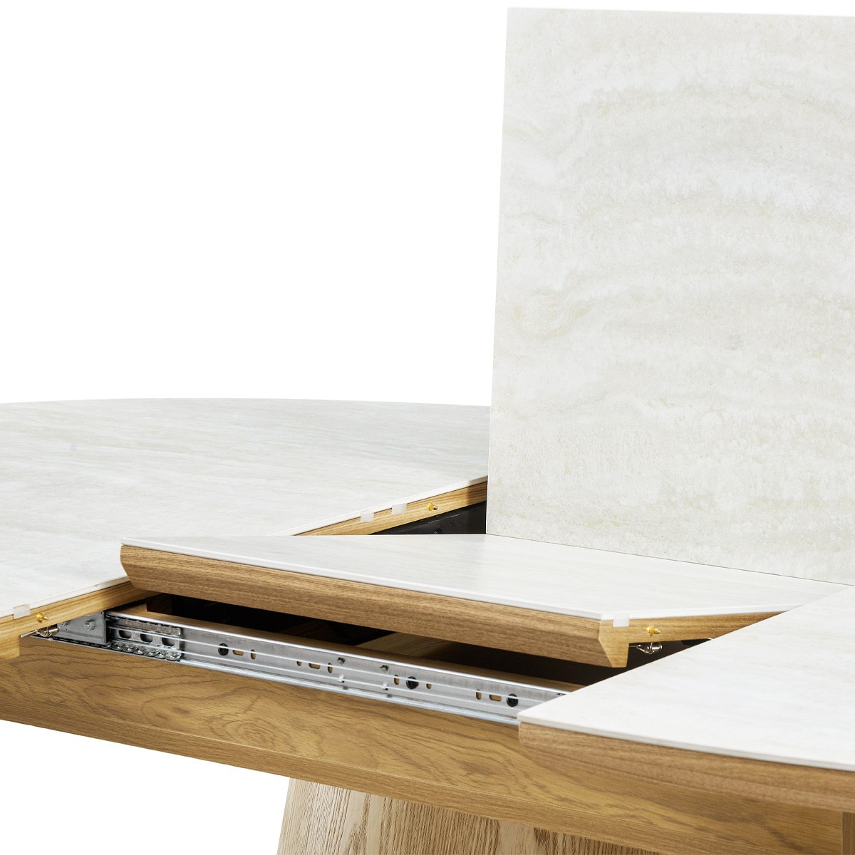 Table à manger extensible ovale 6/8 personnes - ORA chêne clair / travertin, HOMIFAB