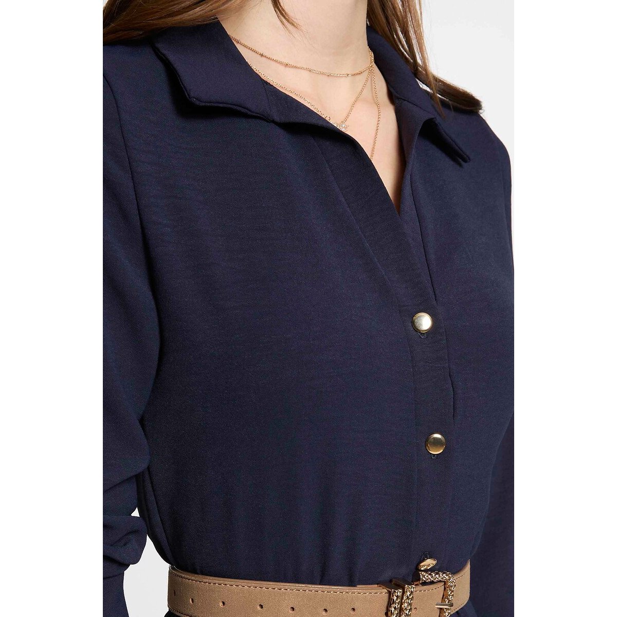 Robe midi droite fluide marine, MORGAN
