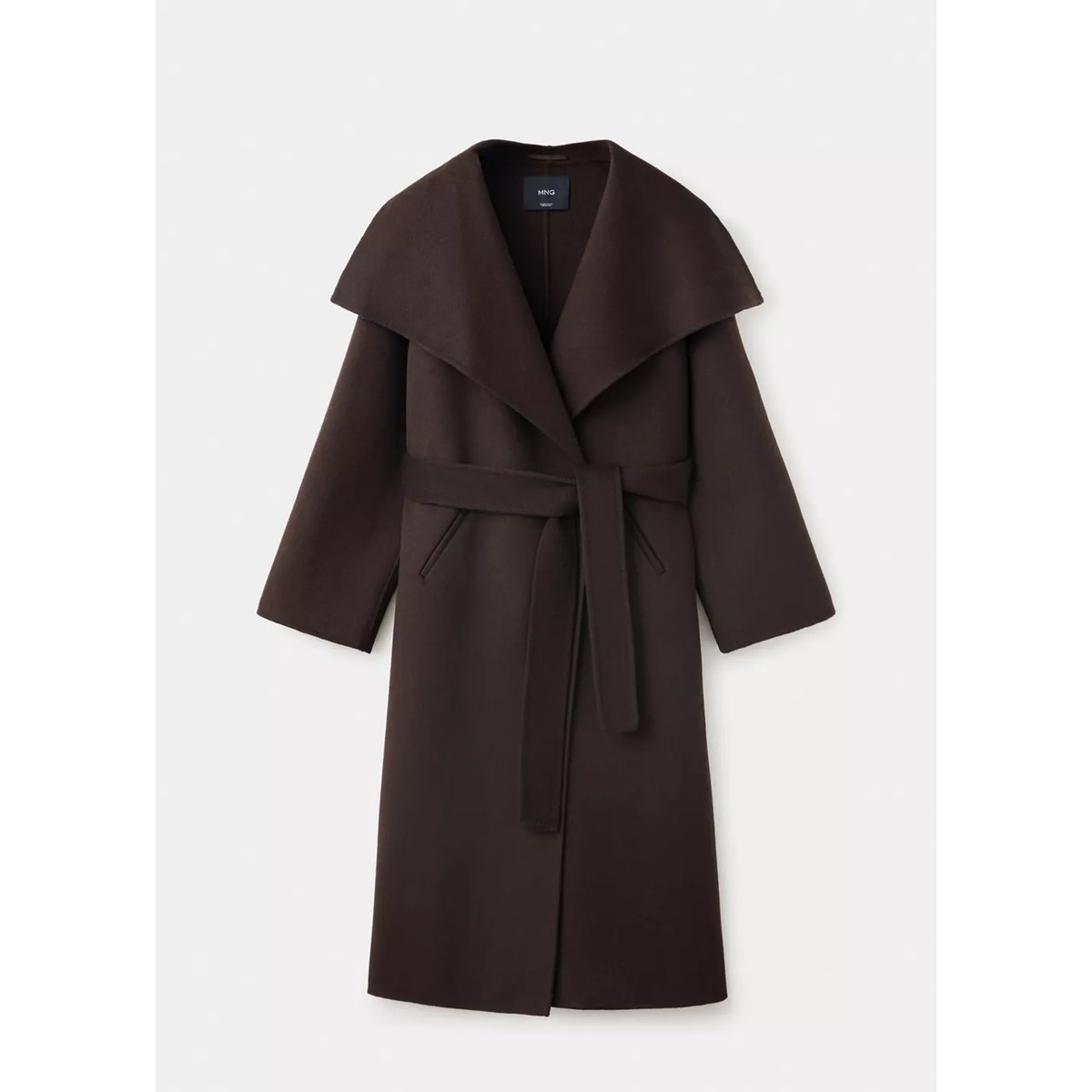 Manteau laine ceinture chocolat, MANGO