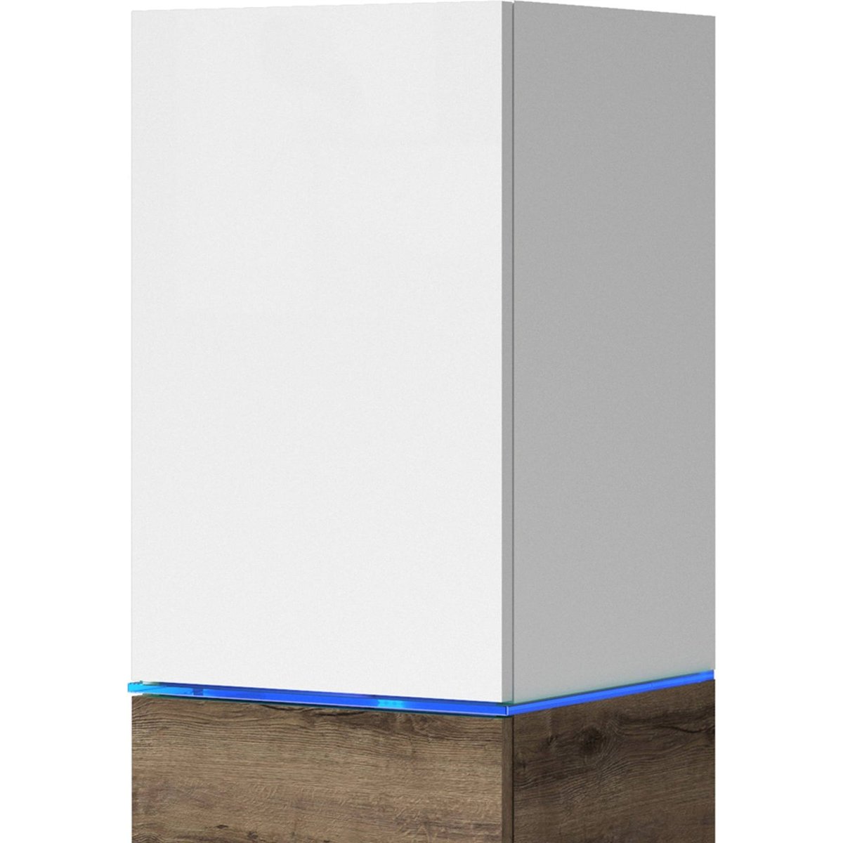 Vitrine murale bois avec éclairage LED blanc mat, blanc brillant et chêne monastery, RECOLLECTION