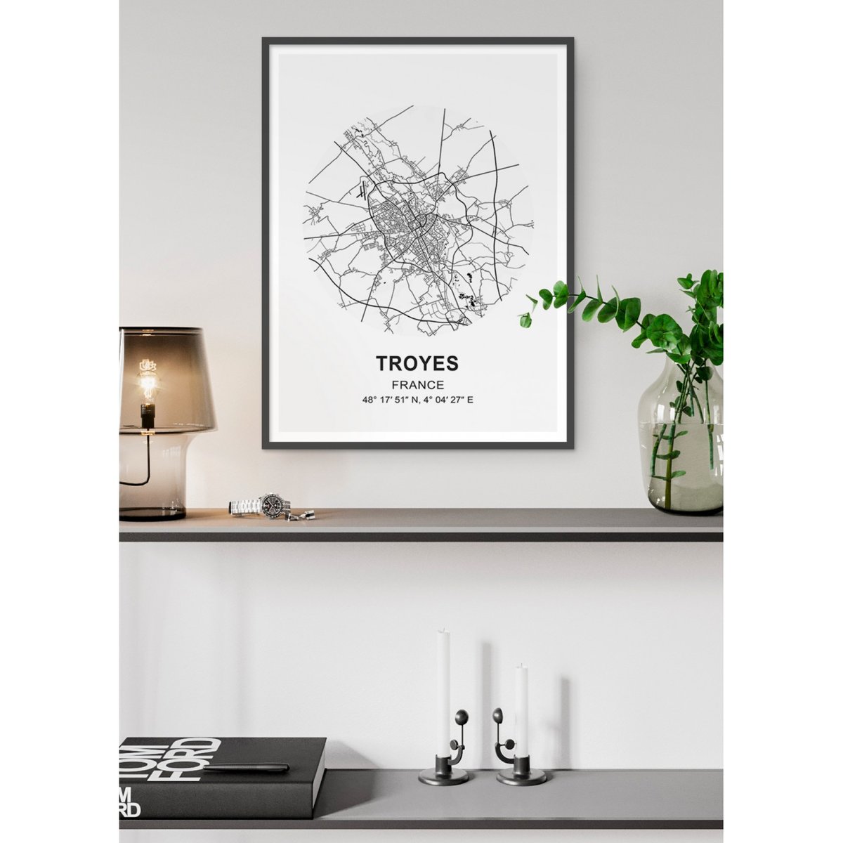 Affiche Carte Troyes blanc, L'AFFICHERIE