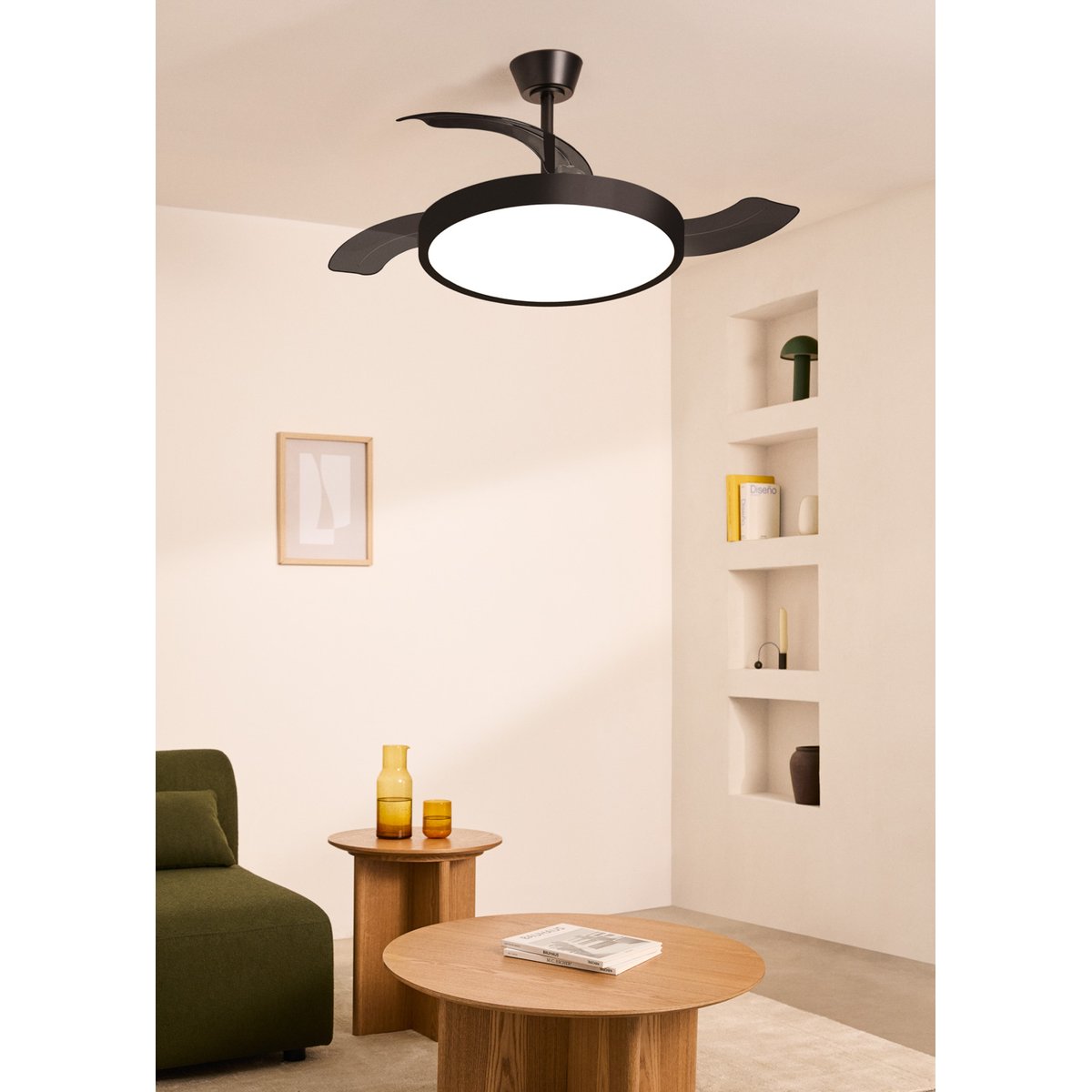 Ventilateur de plafond 40W silencieux avec lumiére et contrôleur mural WIND CLEAR STUDIO noir/noir, CREATE
