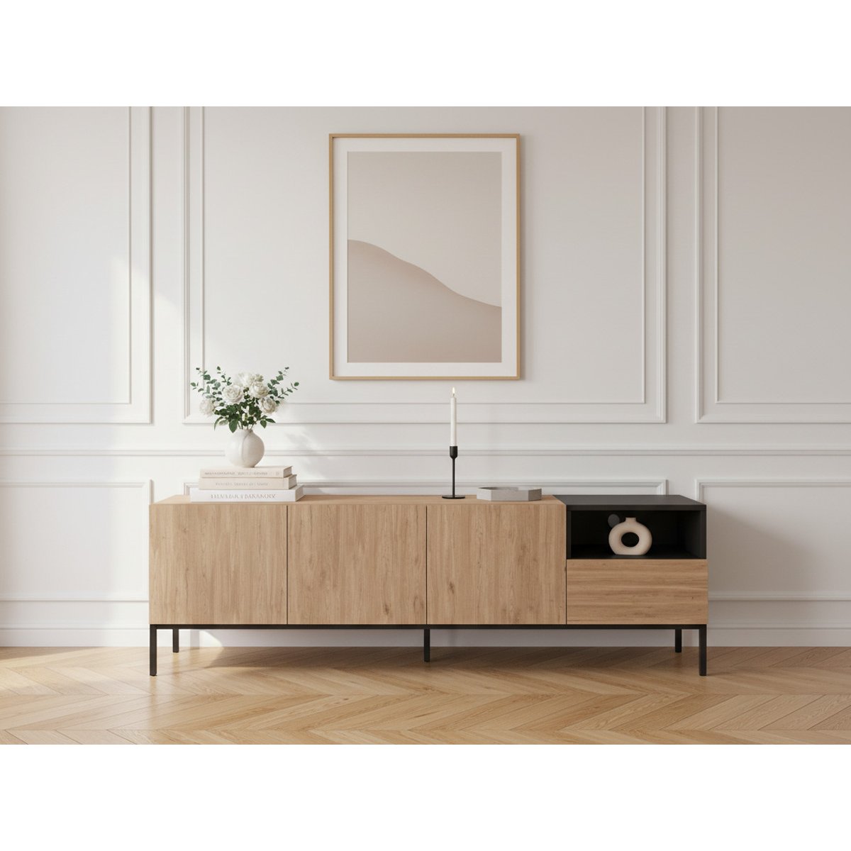 Meuble TV 180 cm panneaux de particules, CECILIA marron clair, BOBOCHIC