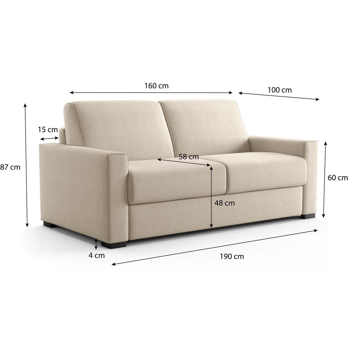 Canapé droit convertible 3 places en tissu chenille - ouverture express - ANZIO beige, HOMIFAB