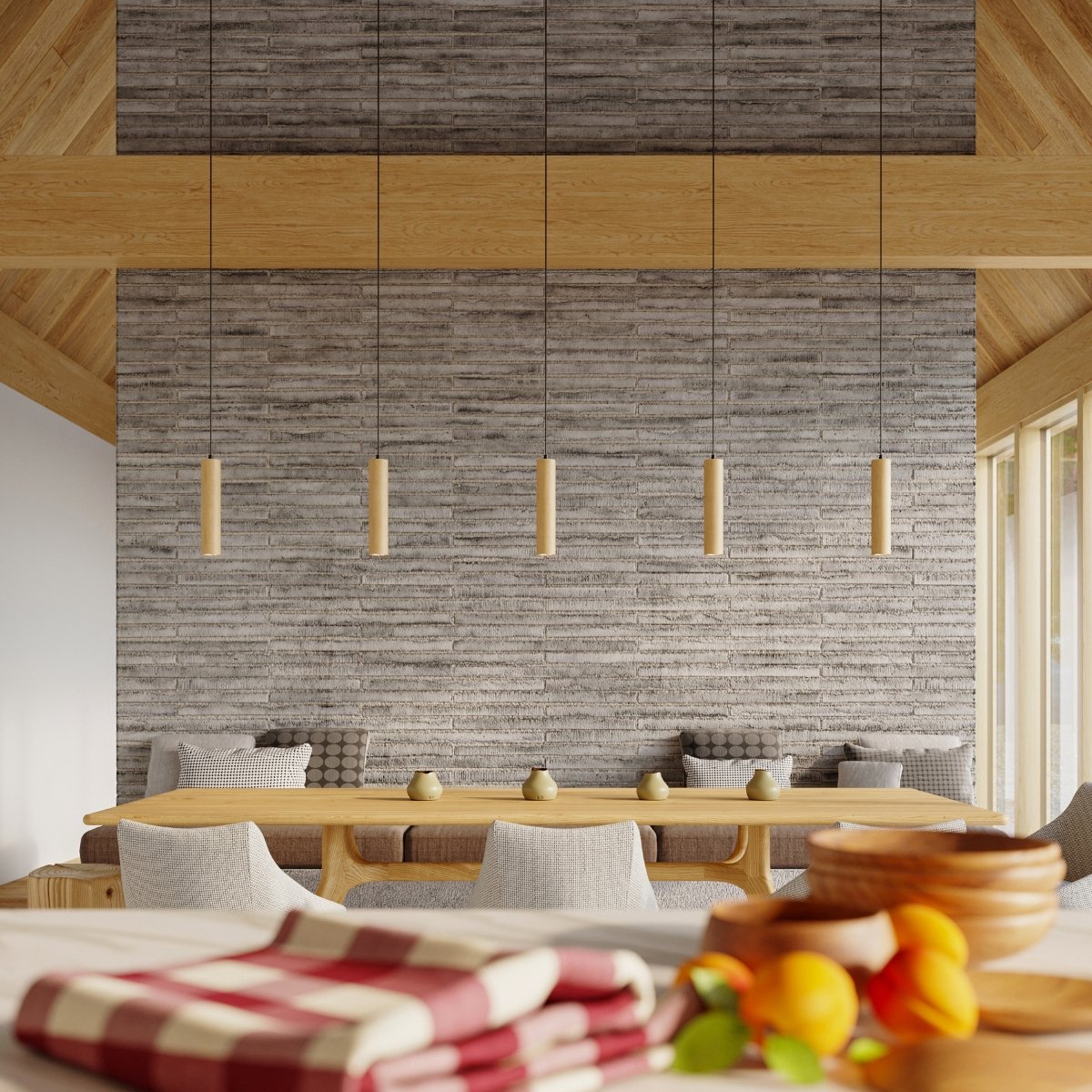 Suspension Bois Bois Naturel GU10 3 Lino Line marron, EDEN