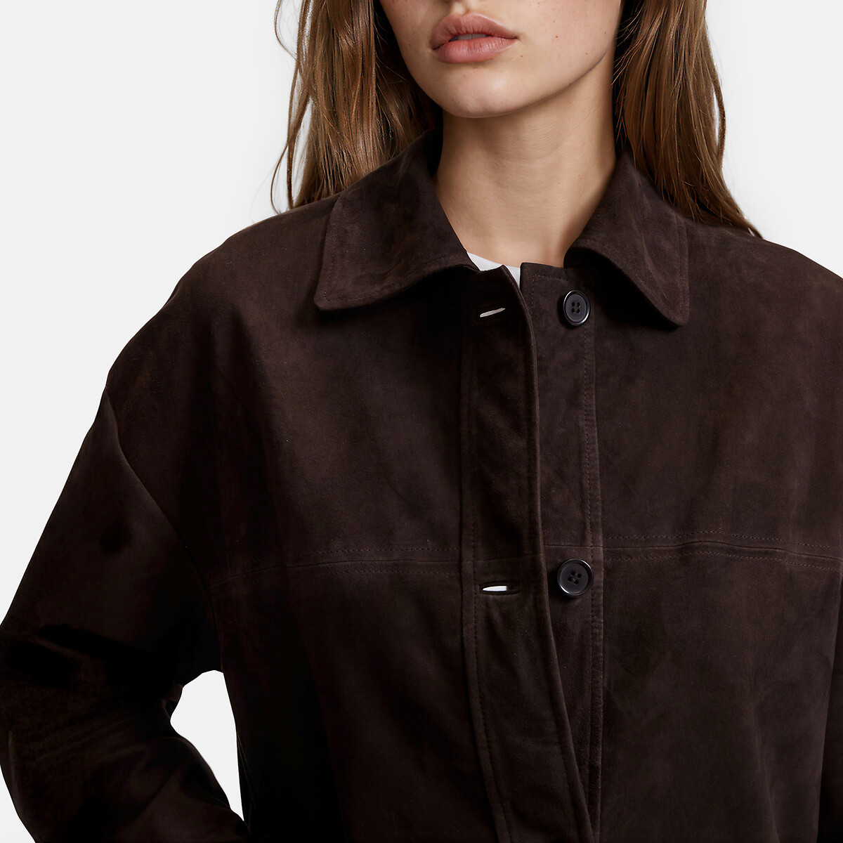 Suede Buttoned Jacket brown, LA REDOUTE COLLECTIONS
