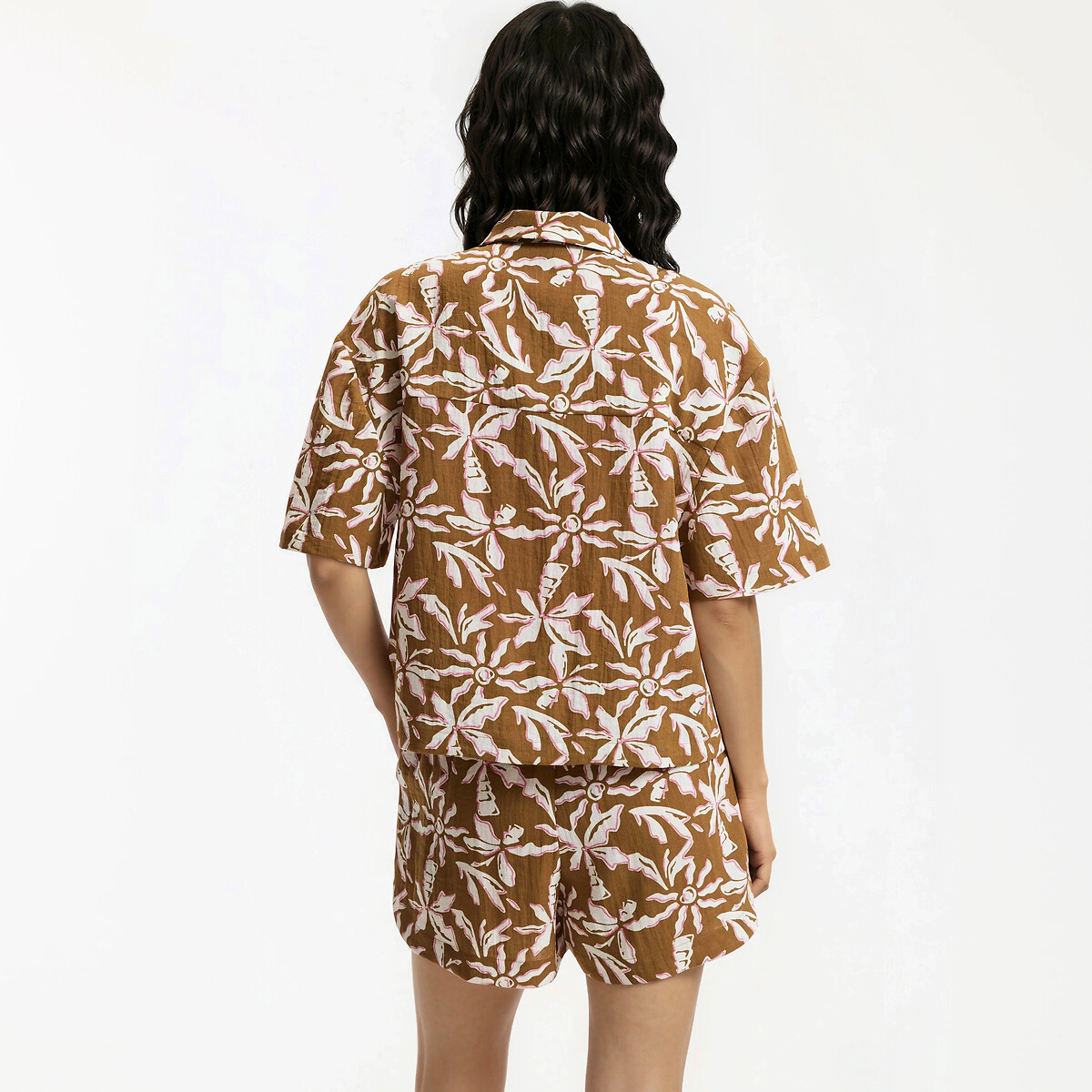 Chemise manches courtes imprimé floral imprimé camel, LA REDOUTE COLLECTIONS