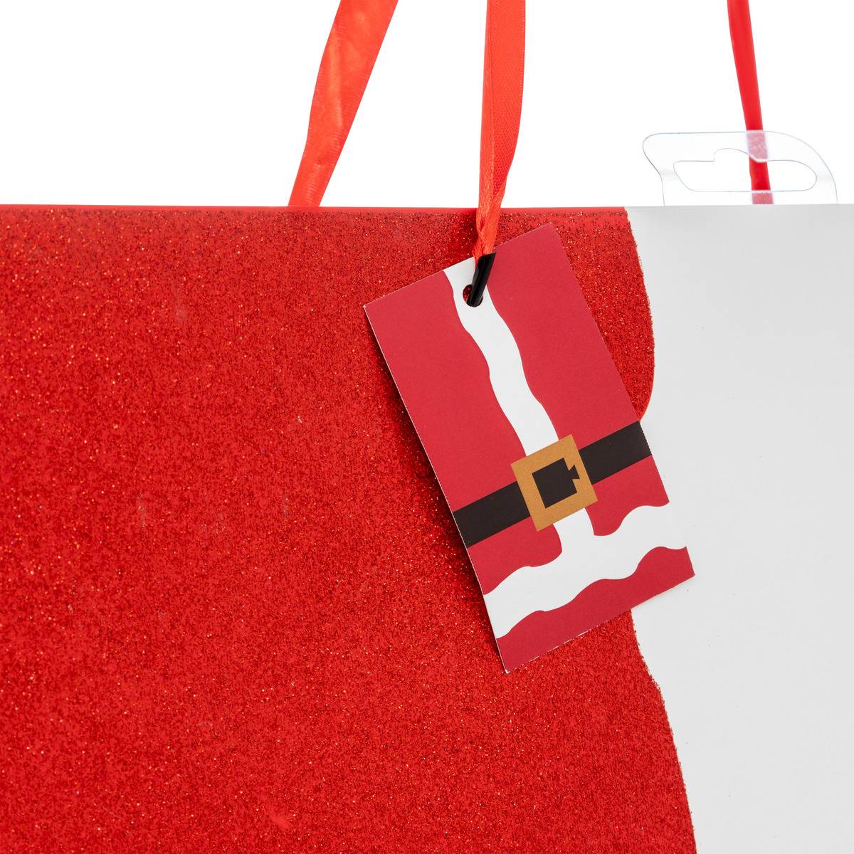 Sac cadeau imprimé grande taille tenue de Père Noël paillettes rouge rouge, ATMOSPHERA