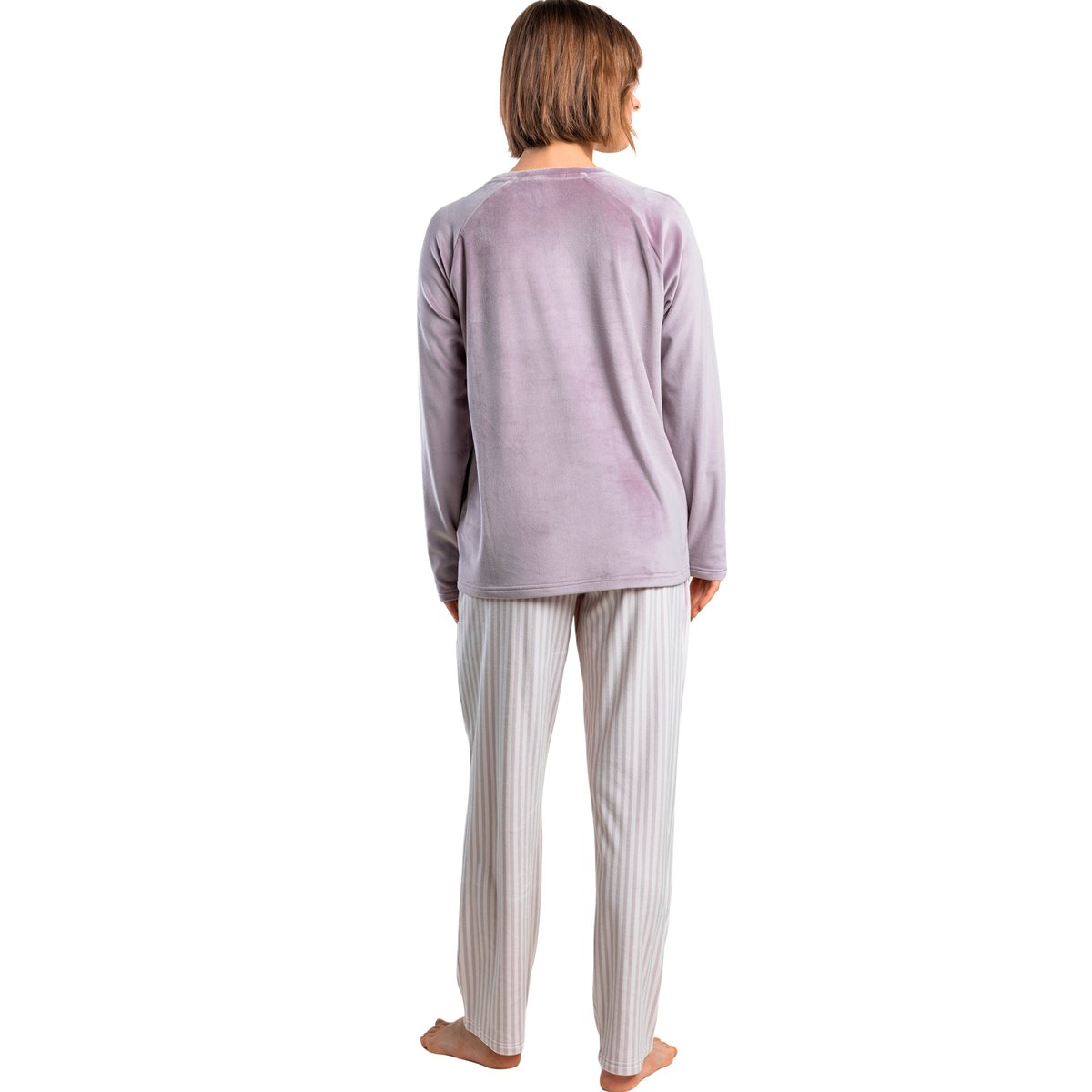 Pyjama velours pantalon top manches longues Stripes violet, ADMAS