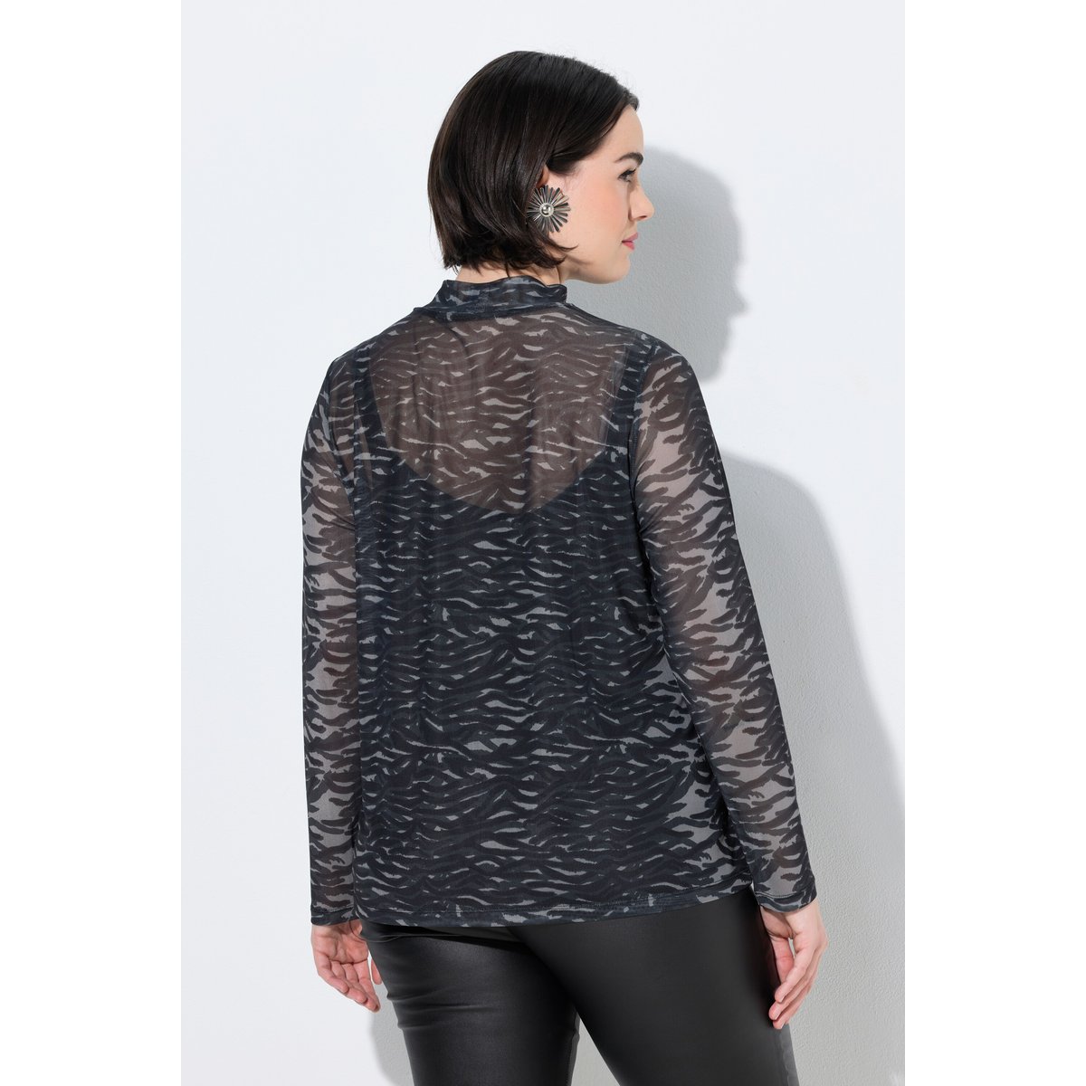 T-shirt en tulle motif zébré noir, ULLA POPKEN