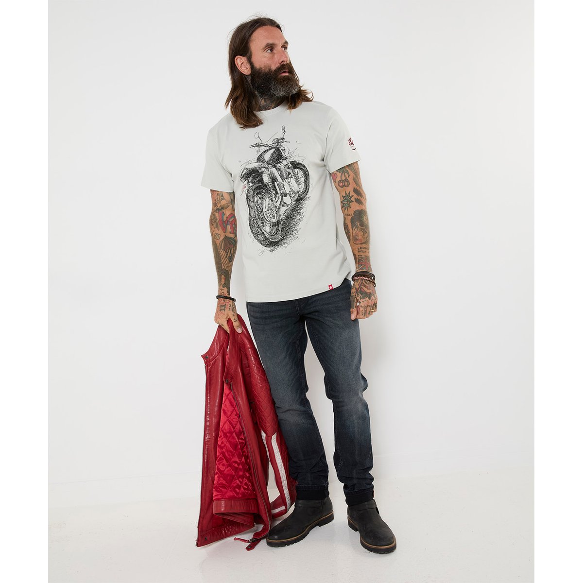T-Shirt Moto Esquissée gris, JOE BROWNS