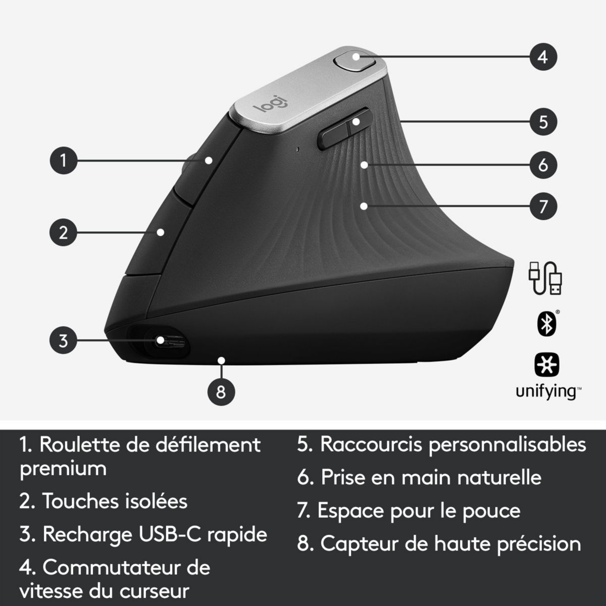 Souris sans fil MX Vertical noir, LOGITECH