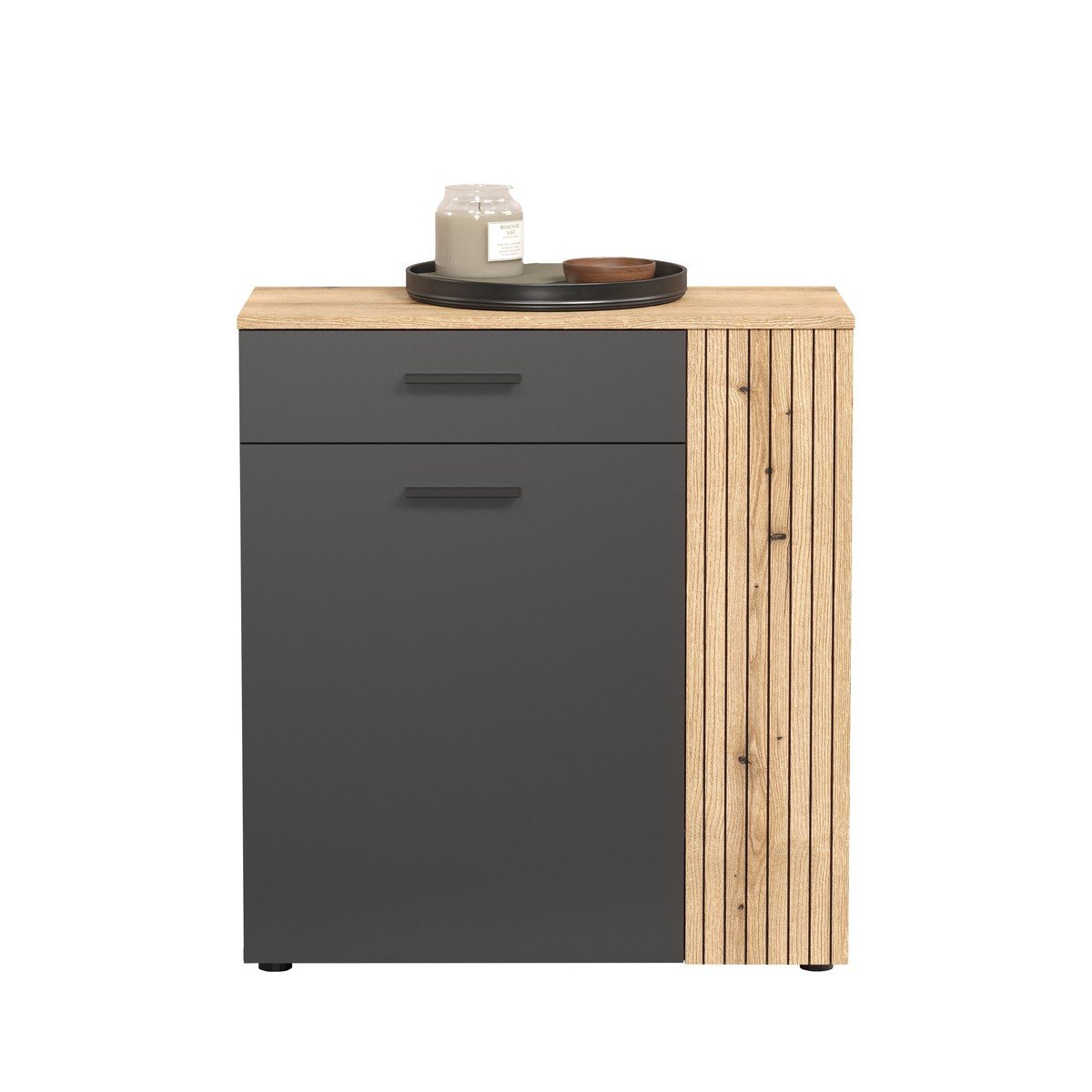 Buffet haut 2 portes et 1 tiroir L80 cm - ESTEBAN gris anthracite, CALICOSY