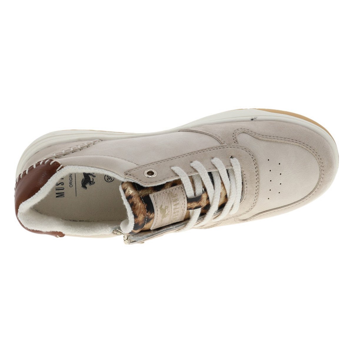 Tennis écrues à talon plat avec des lacets et un zip latéral beige, MUSTANG