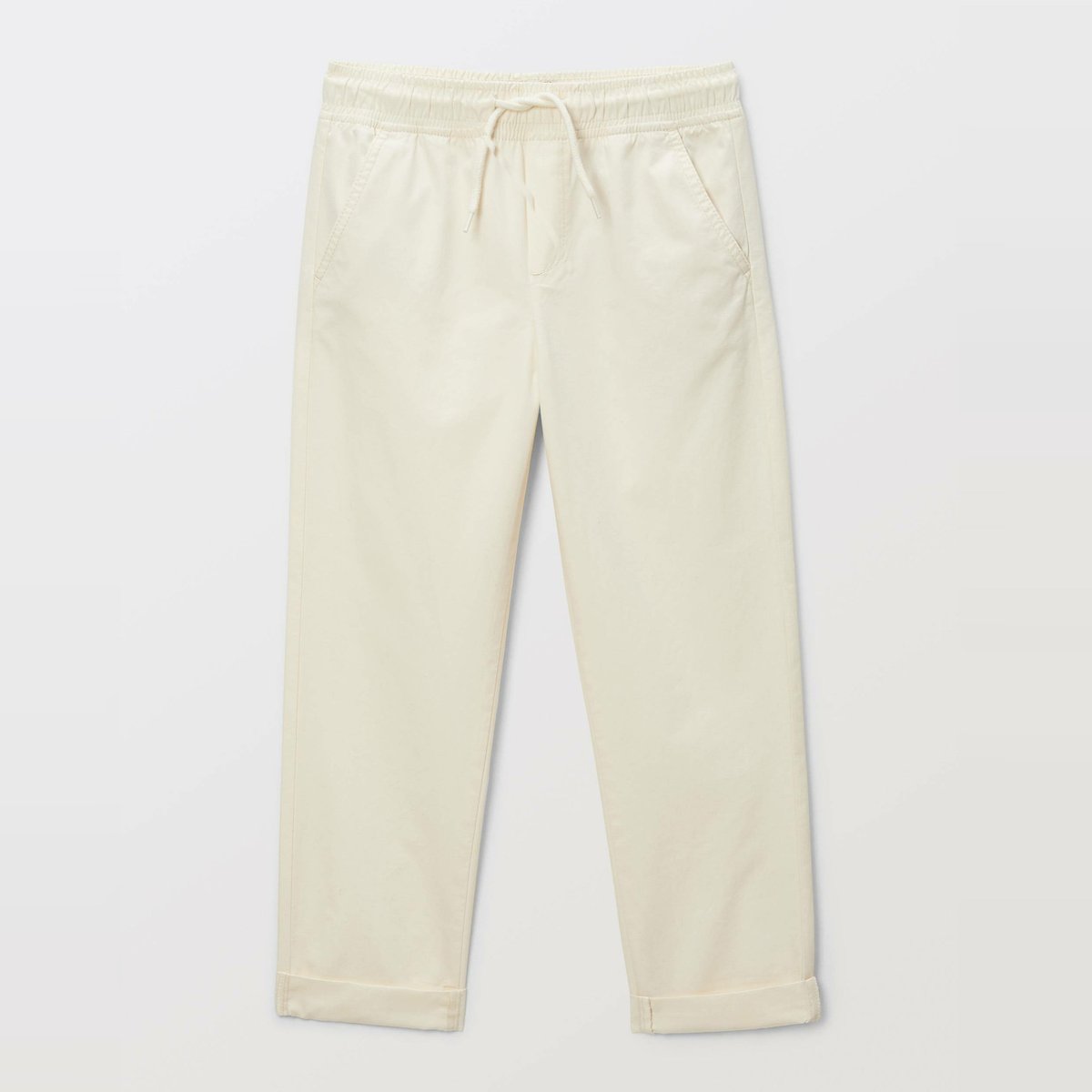 Pantalon droit taille élastiquée en coton winter white, MONOPRIX