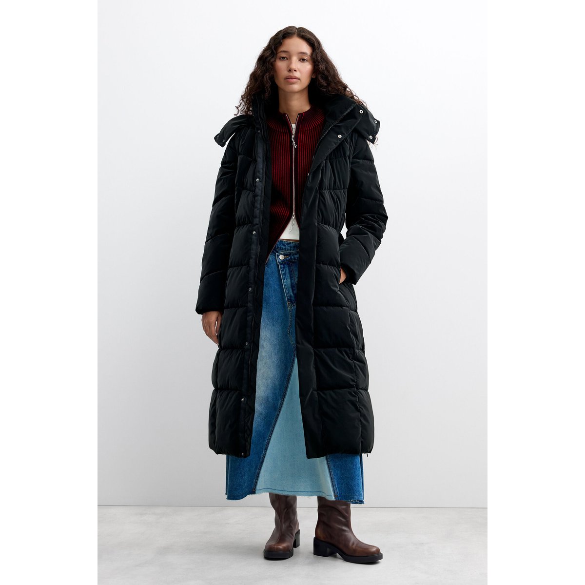 Manteau long matelassé noir, DESIGUAL