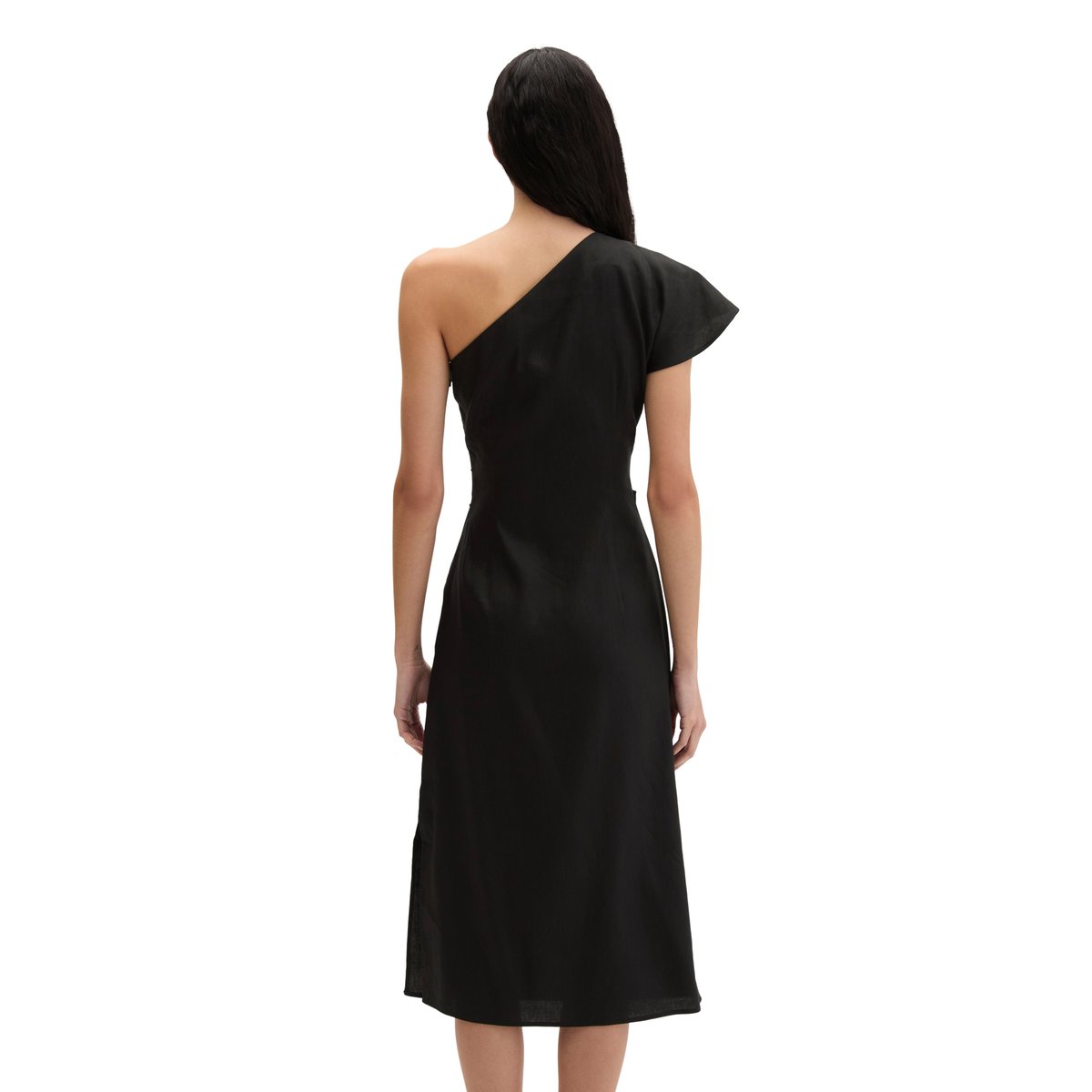Robe en forme d'une épaule en viscose-lin stretch noir, MARC O'POLO