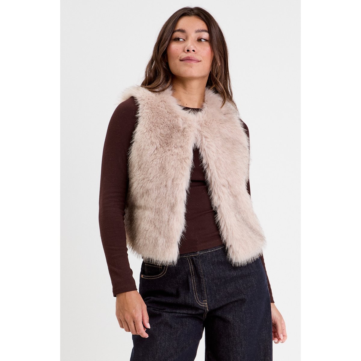 Gilet sans manches imitation fourrure sable, CACHE CACHE