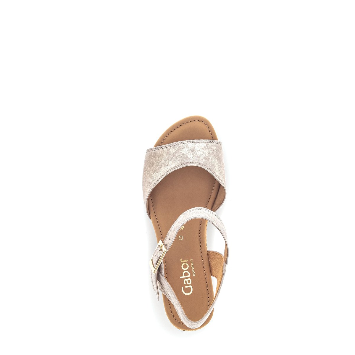 Sandales en cuir velours à talon compensé beige-doré, GABOR