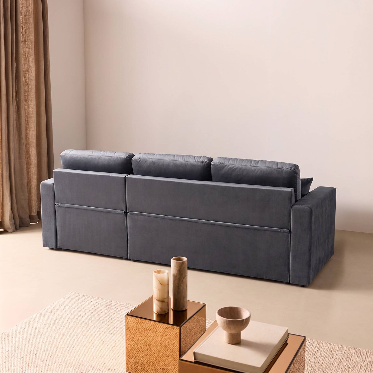 Canapé convertible réversible velours IDA VELOURS gris foncé, SWEEEK