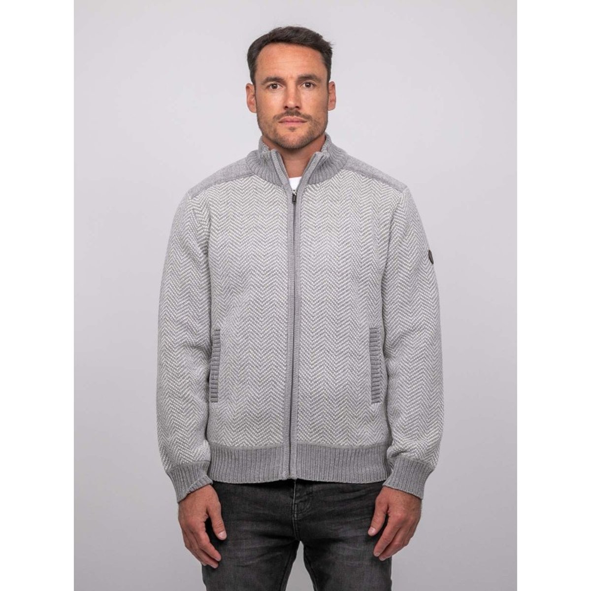 Gilet Zippé Motif Chevrons Lenidico gris, RITCHIE