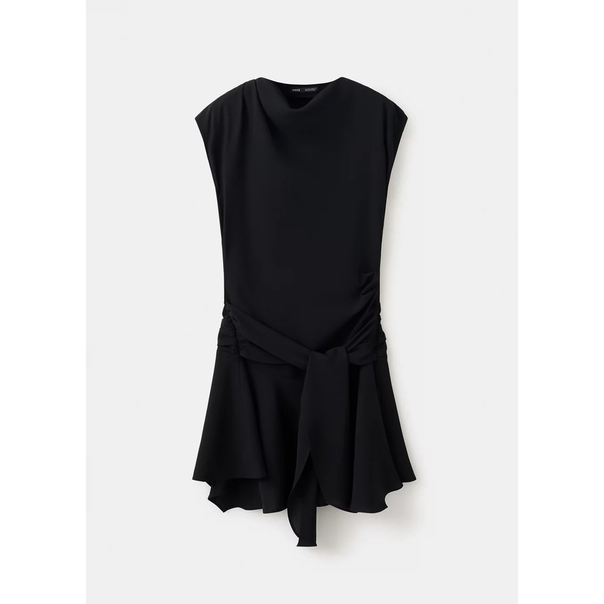 Robe froncée avec nœud noir, MANGO