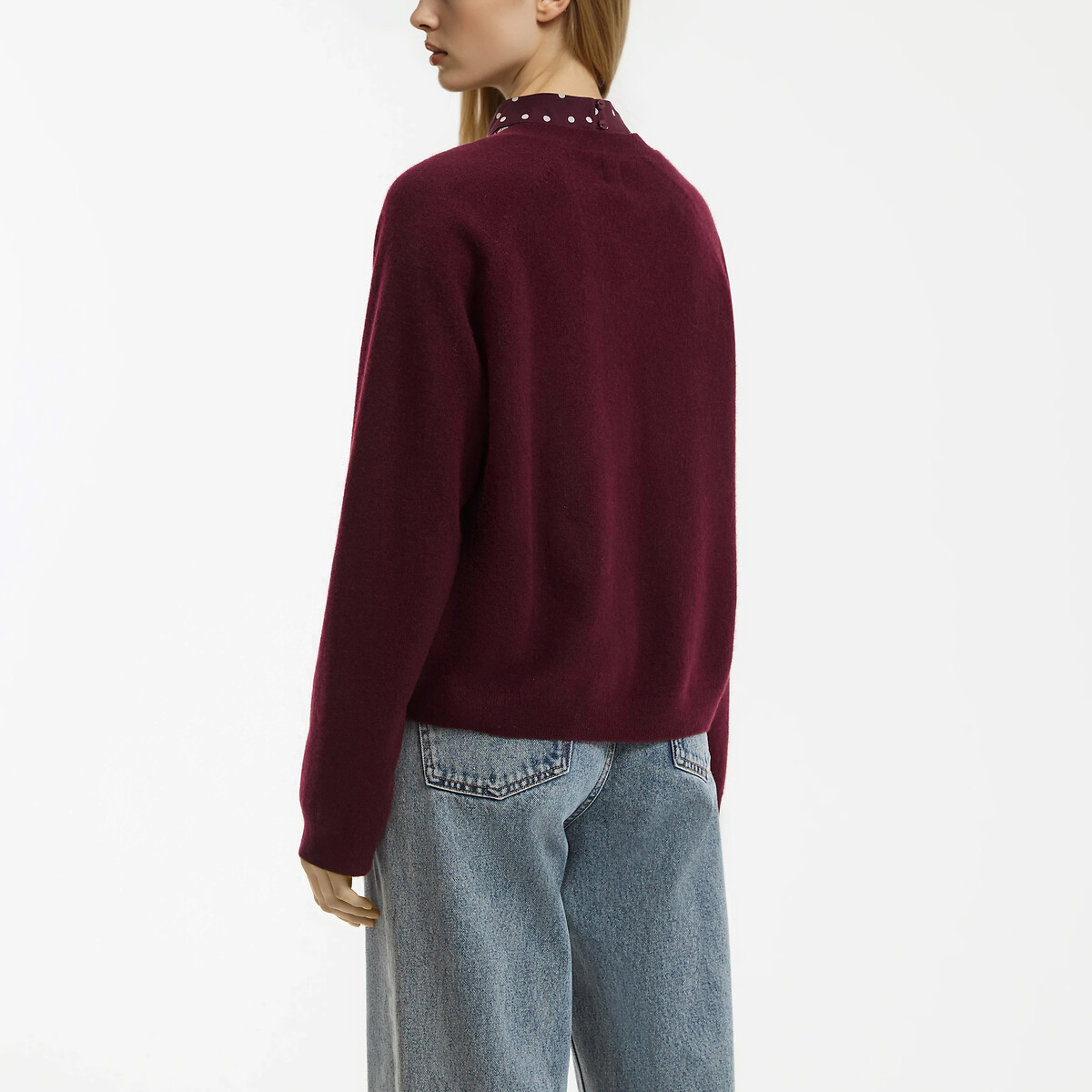 Fine Cashmere Knit Cardigan with Button Fastening burgundy red, LA REDOUTE COLLECTIONS