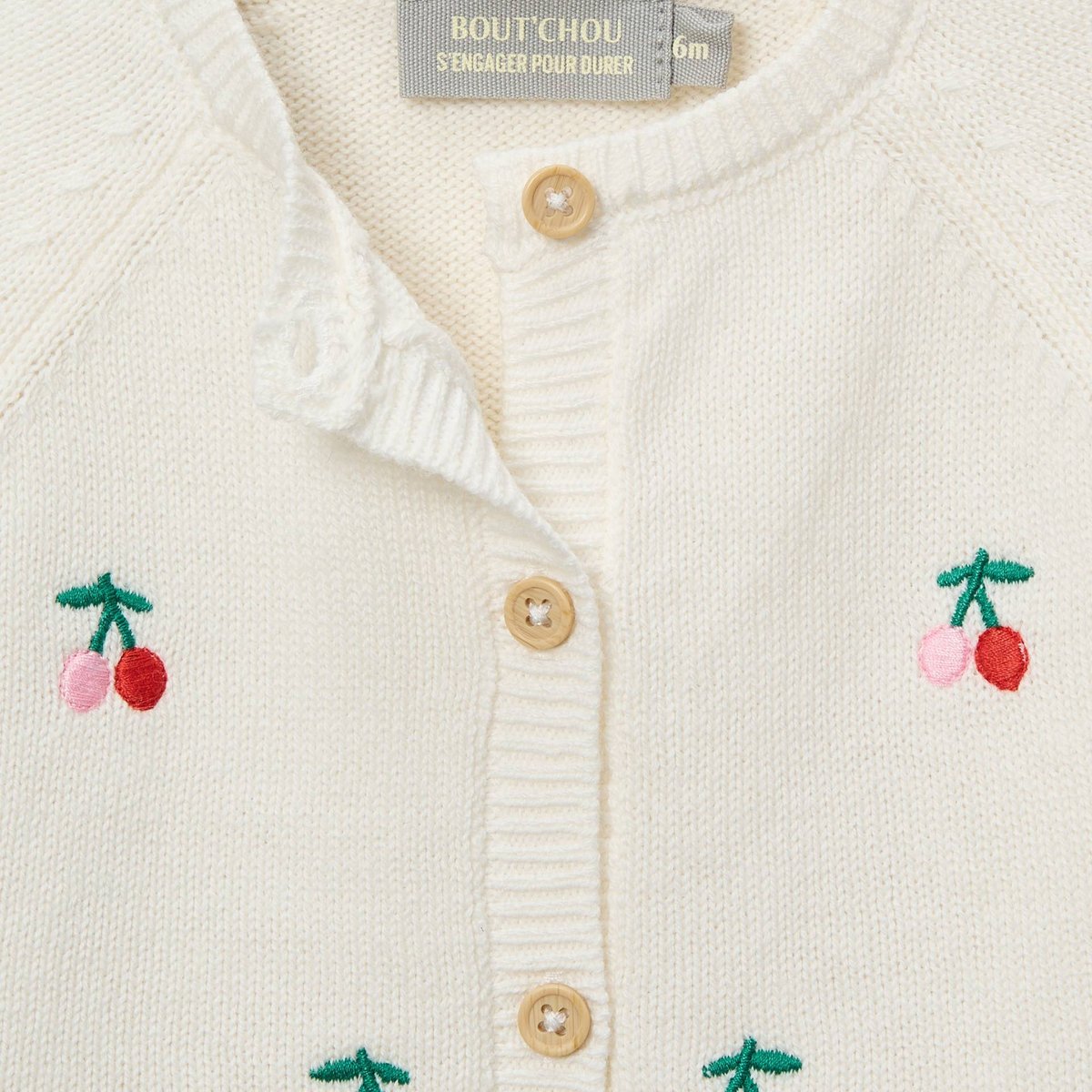 Cardigan brodé contenant de la laine ecru, BOUT'CHOU
