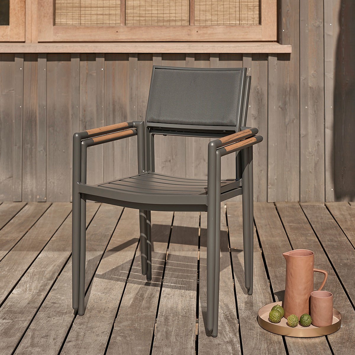 Salon de jardin en teck et aluminium 6/8 places  SIENA noir, BERAH GETAH