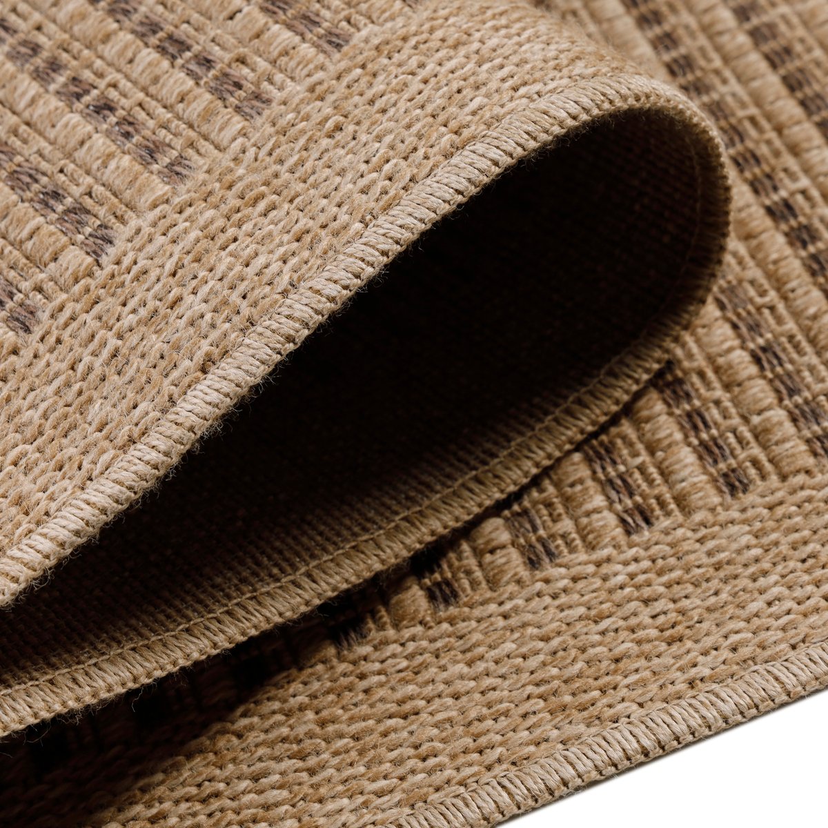 Tapis intérieur extérieur aspect jute à rayures DHAKA noir, NAZAR RUGS